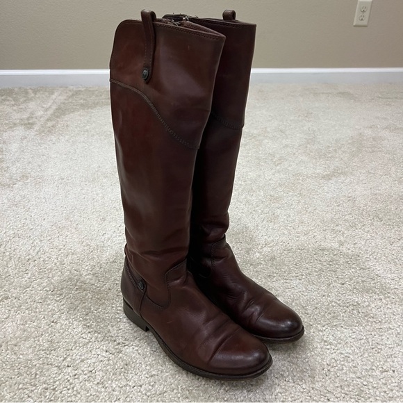 Frye Melissa Tab Red Brown Leather Tall Riding Boot Side Zip Women Size 6 B, - Picture 5 of 16